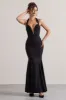 Plaza | Black Plunge Halter-Neck Fishtail Maxi Dress sold by Club L London
