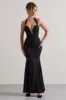 Plaza | Black Plunge Halter-Neck Fishtail Maxi Dress sold by Club L London