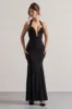 Plaza | Black Plunge Halter-Neck Fishtail Maxi Dress sold by Club L London