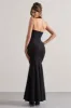 Plaza | Black Plunge Halter-Neck Fishtail Maxi Dress sold by Club L London