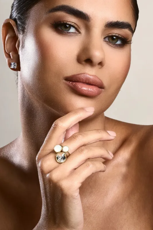 Zafina | Gold Adjustable Stone Cluster Ring sold by Club L London