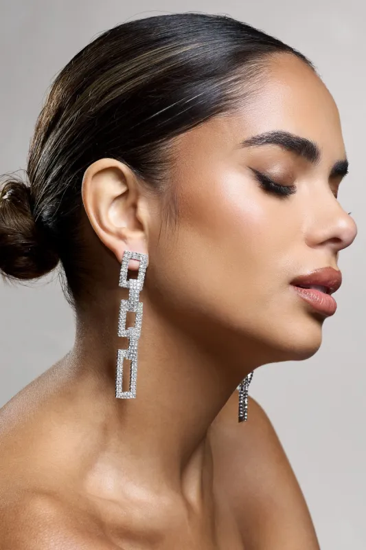 Bond | Silver Diamante Chain Dangle Earrings sold by Club L London