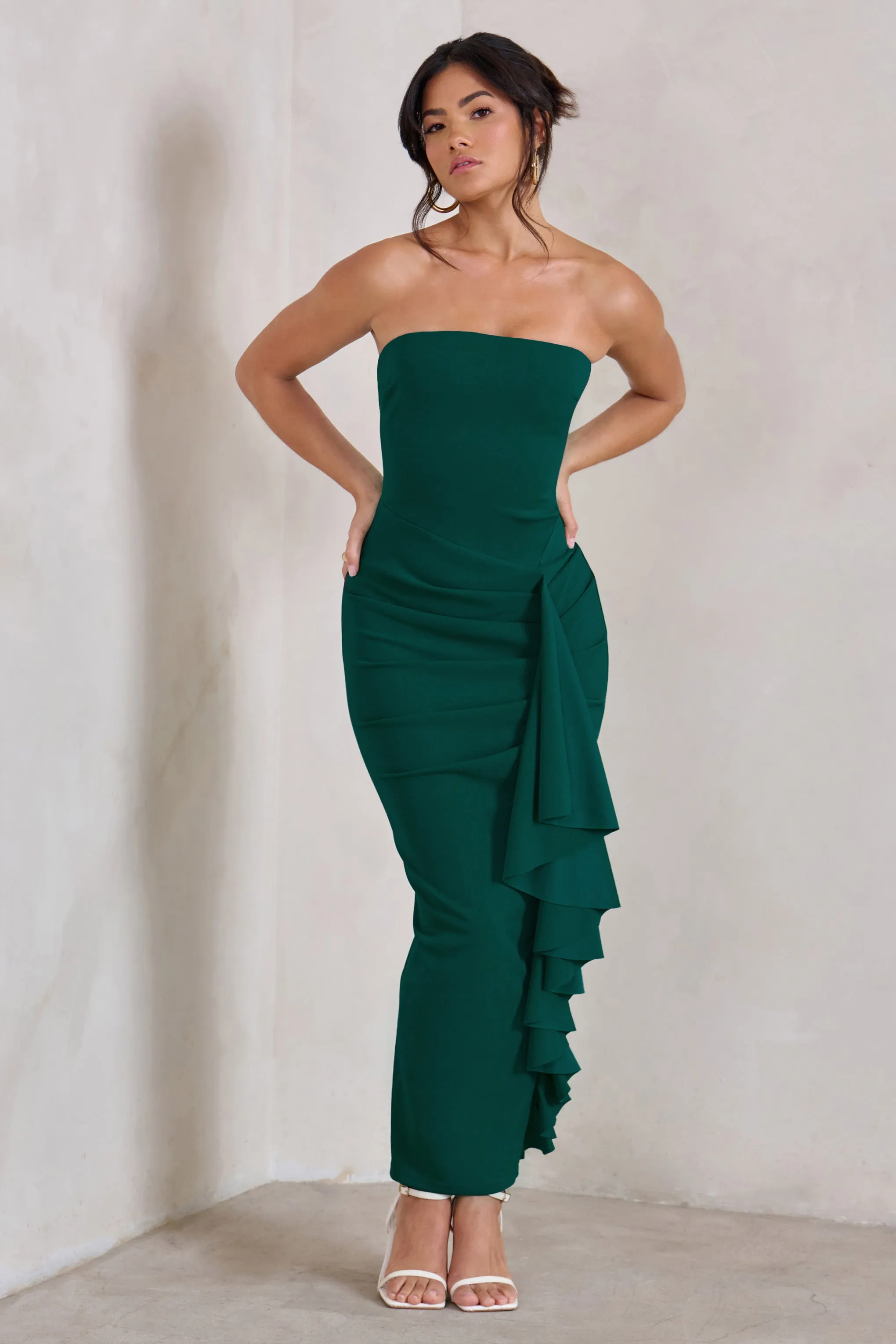 Fleur | Bottle Green Bandeau Ruffle Maxi Dress sold by Club L London product image thumbnail 5
