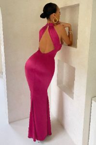 Unstoppable | Berry Satin Cross Over Halter Neck Maxi Dress sold by Club L London