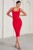 Lisbon | Red Square Neck Ruched Midi Dress sold by Club L London