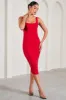 Lisbon | Red Square Neck Ruched Midi Dress sold by Club L London