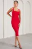 Lisbon | Red Square Neck Ruched Midi Dress sold by Club L London