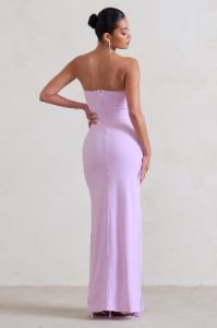 Susan | Lilac Bandeau Maxi Dress With Ruffled Splits sold by Club L London