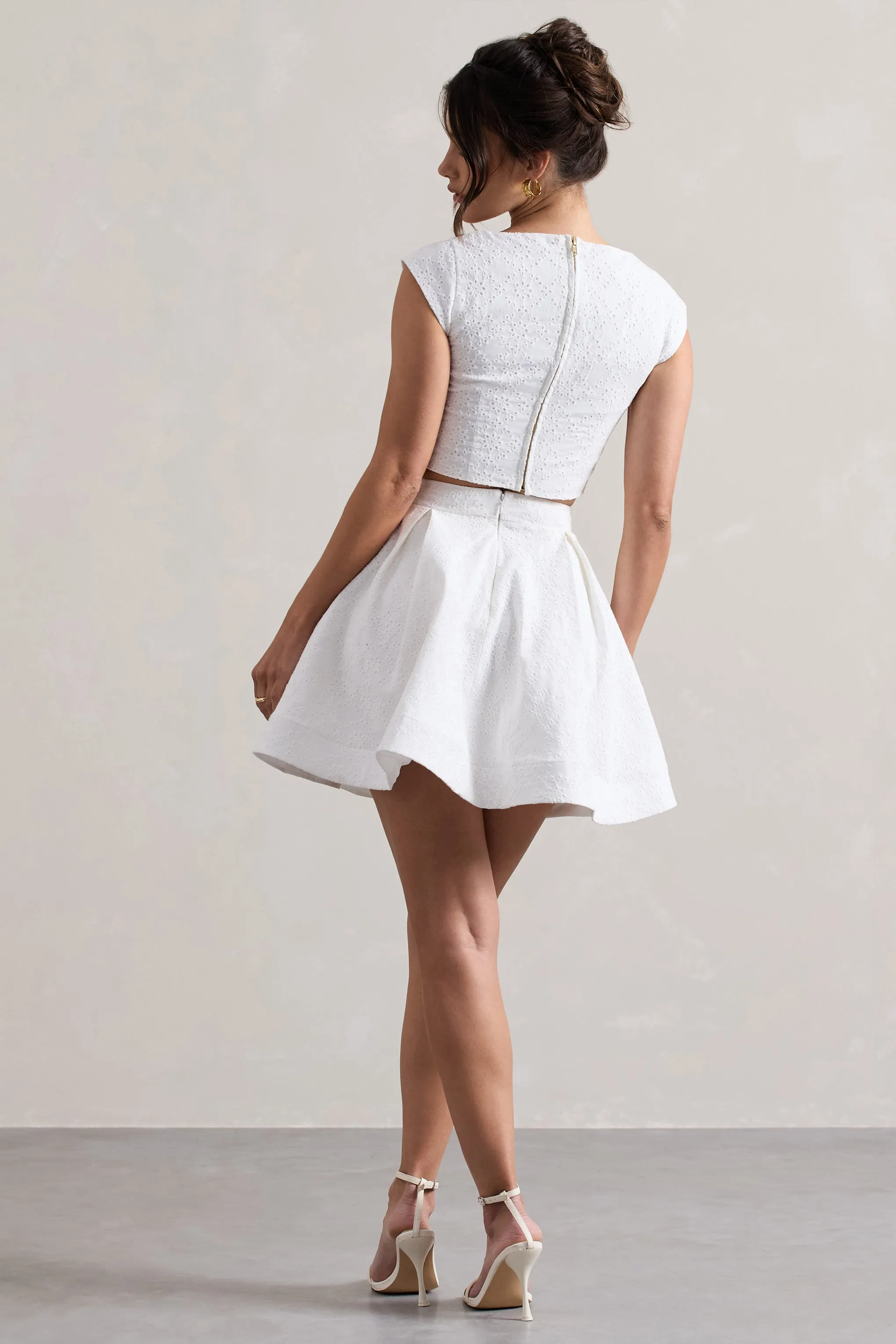 Jardanne | White Lace Skater Mini Skirt sold by Club L London product image thumbnail 2