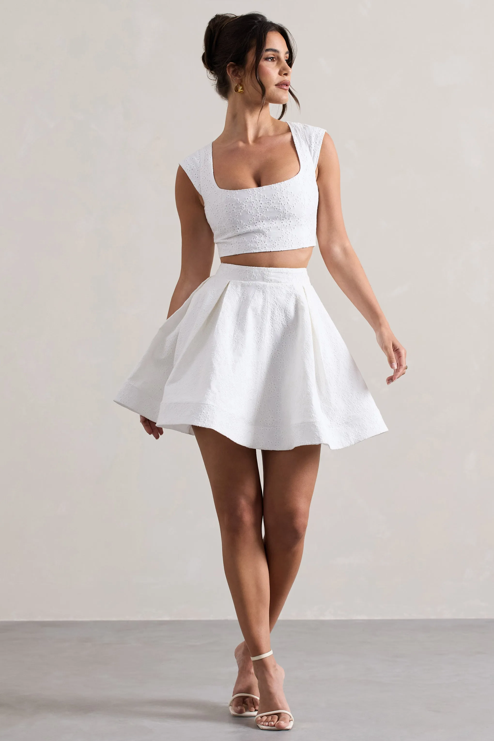 Jardanne | White Lace Skater Mini Skirt sold by Club L London product image thumbnail 4