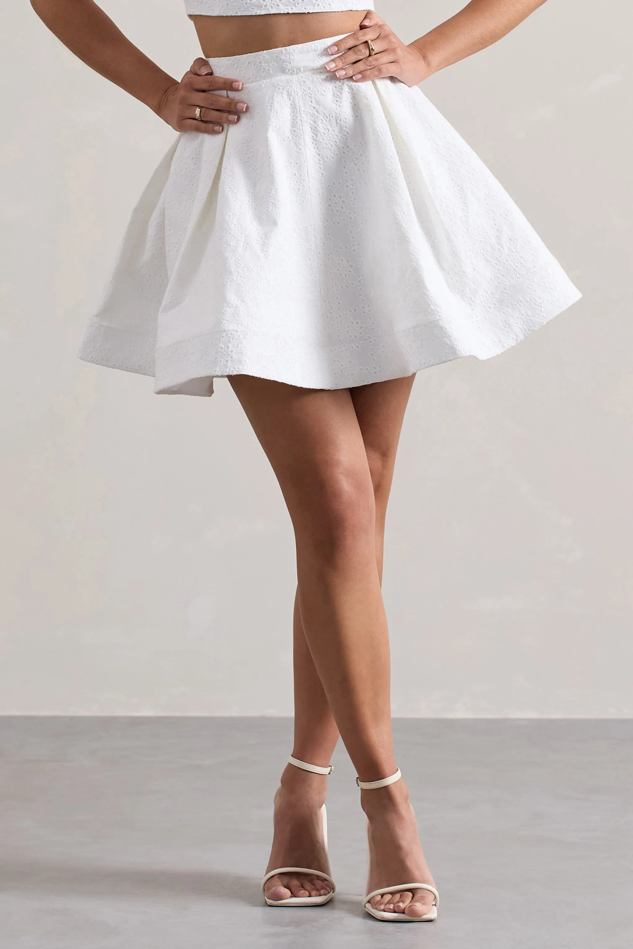 Jardanne | White Lace Skater Mini Skirt sold by Club L London product image thumbnail 3