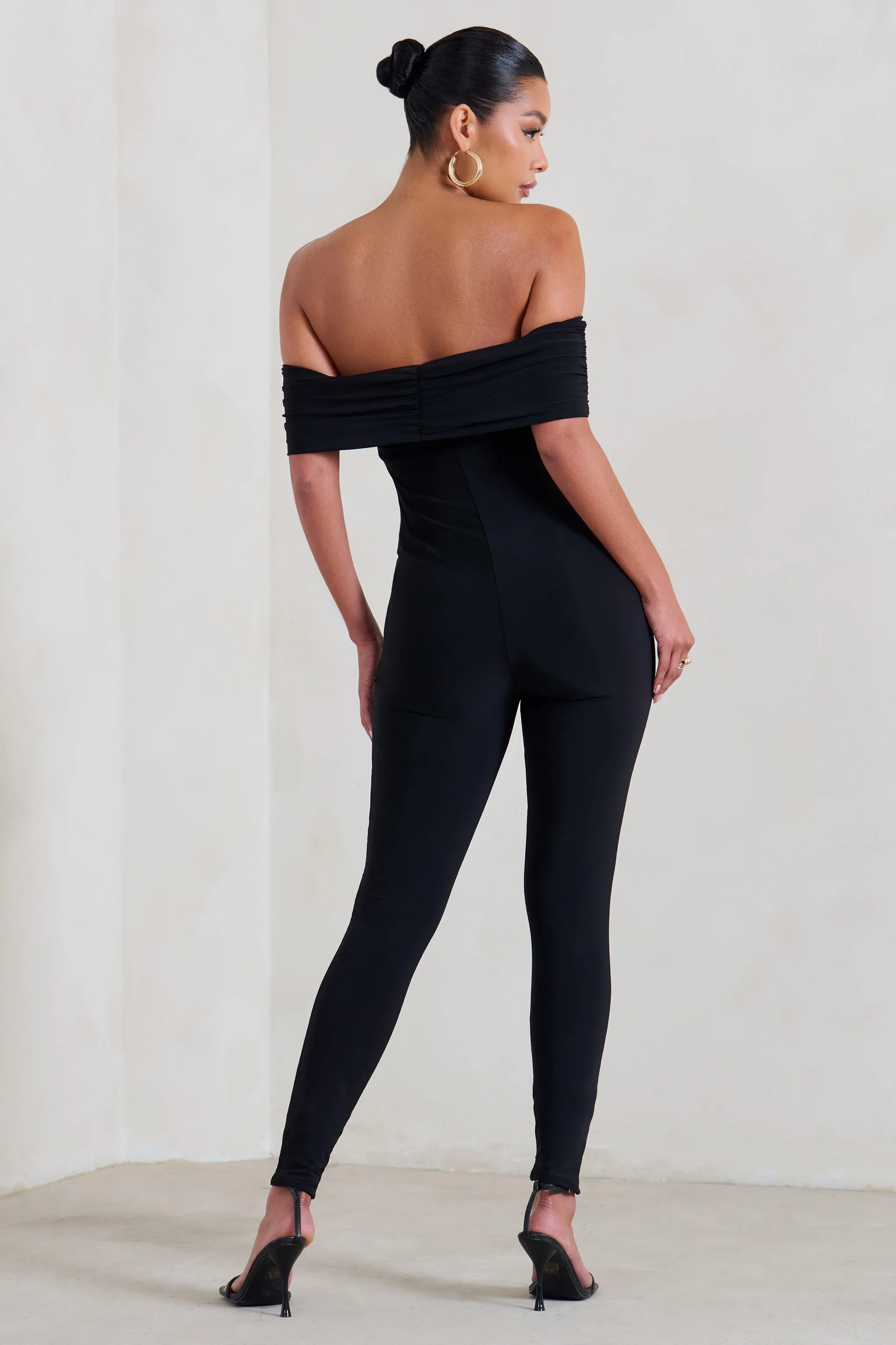 Carefully Crafted | Black Maternity Bardot Fitted Jumpsuit sold by Club L London product image thumbnail 2