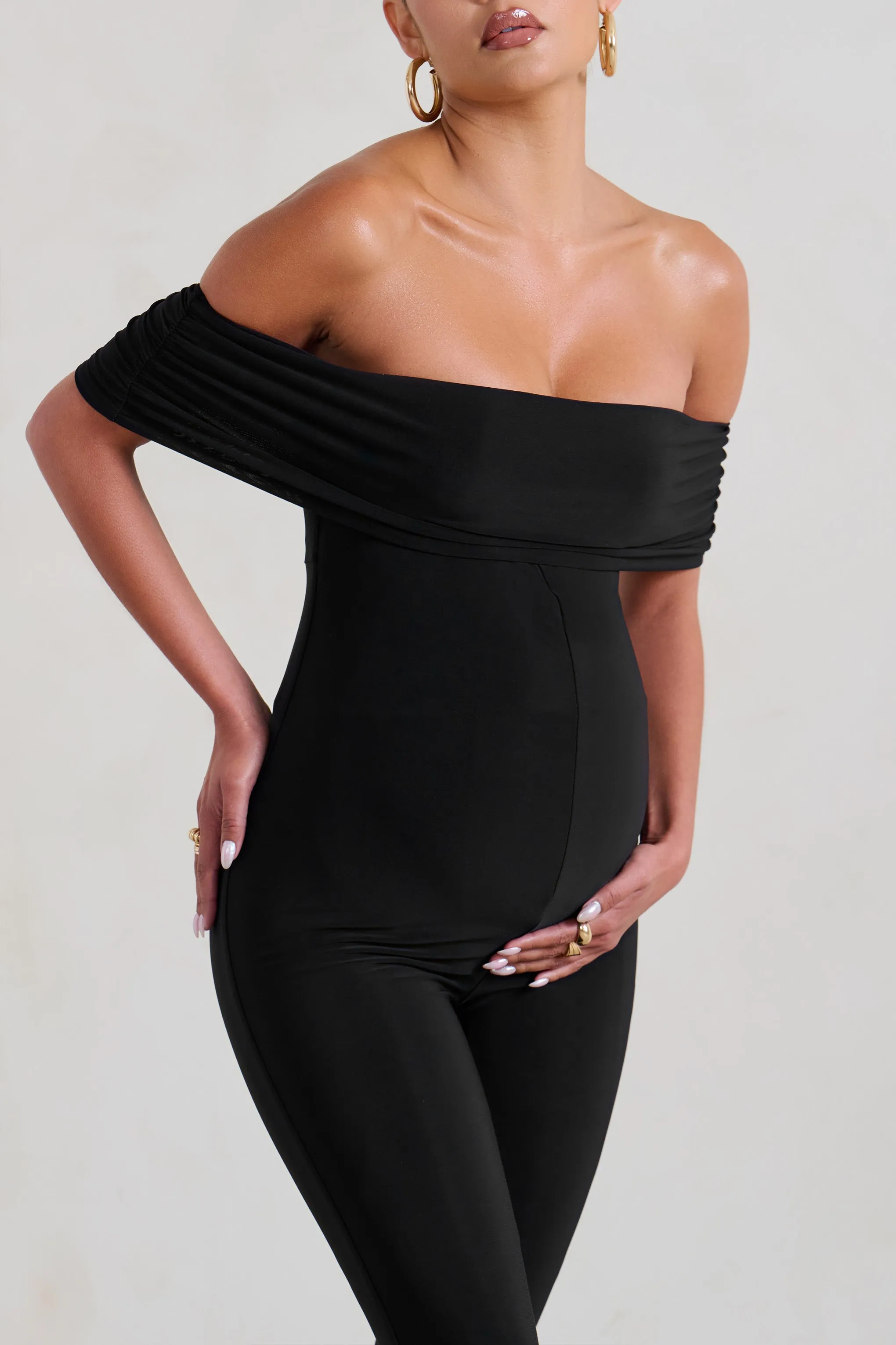 Carefully Crafted | Black Maternity Bardot Fitted Jumpsuit sold by Club L London product image thumbnail 3