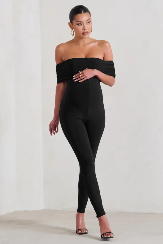 Carefully Crafted | Black Maternity Bardot Fitted Jumpsuit sold by Club L London