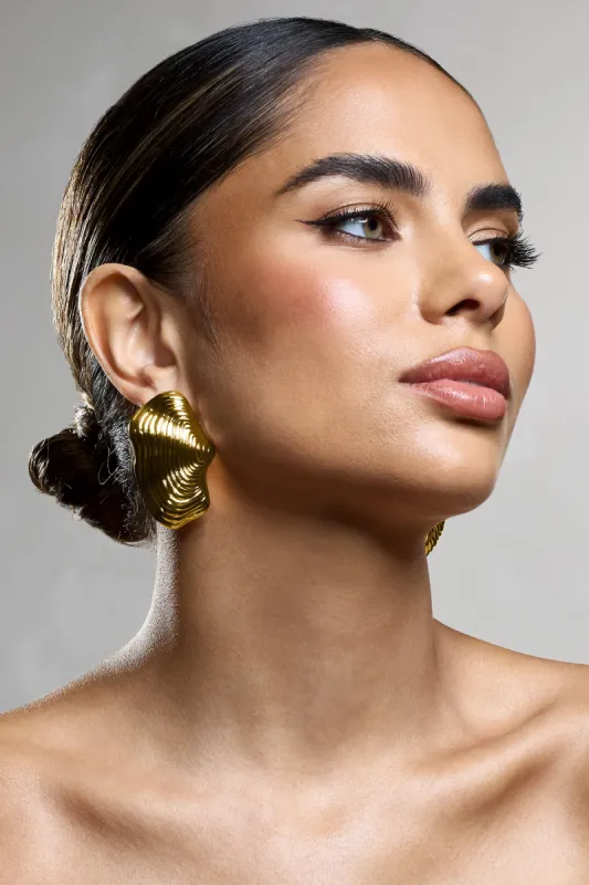 Katya | Gold Abstract Ribbed Statement Earrings sold by Club L London