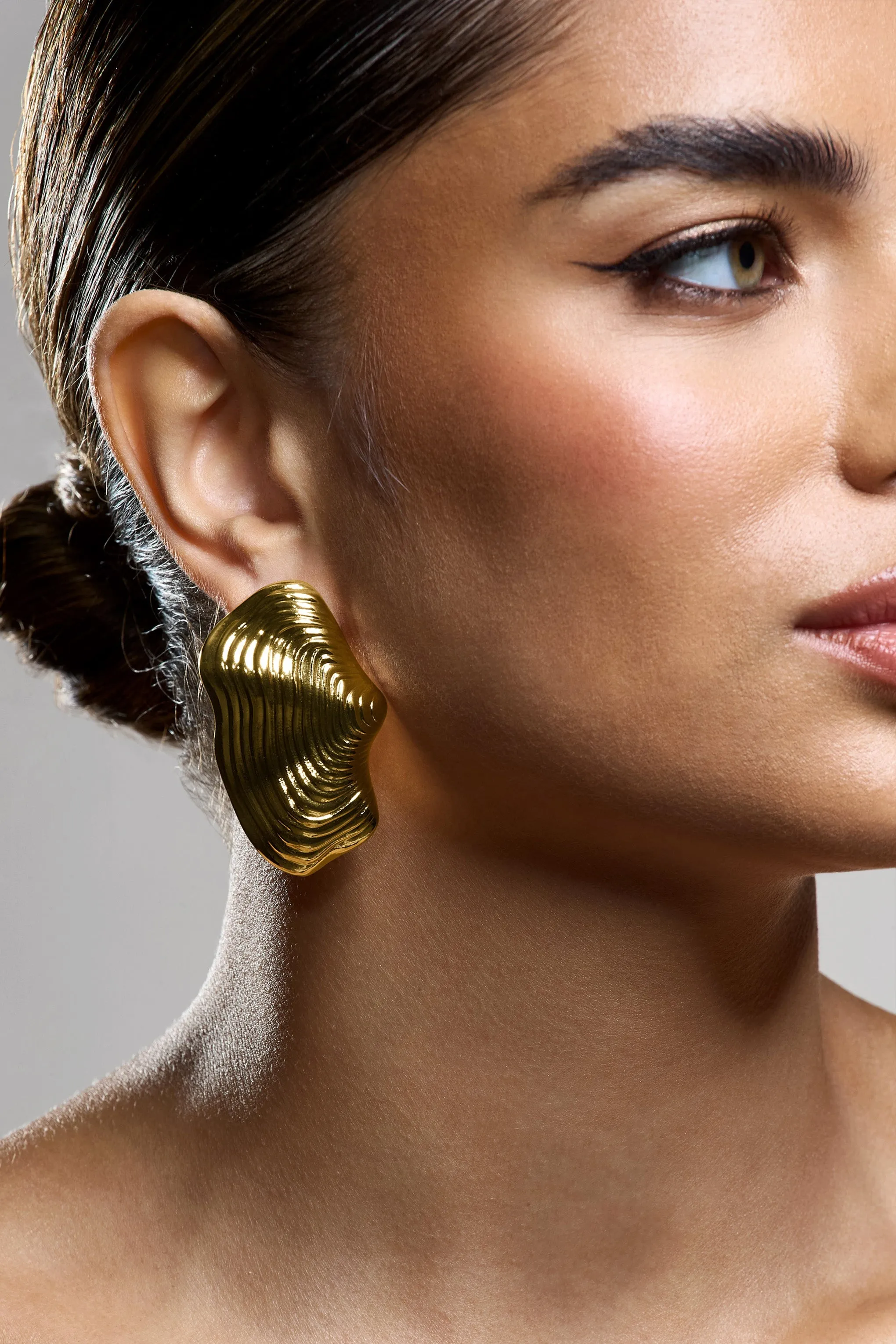 Katya | Gold Abstract Ribbed Statement Earrings sold by Club L London product image thumbnail 5