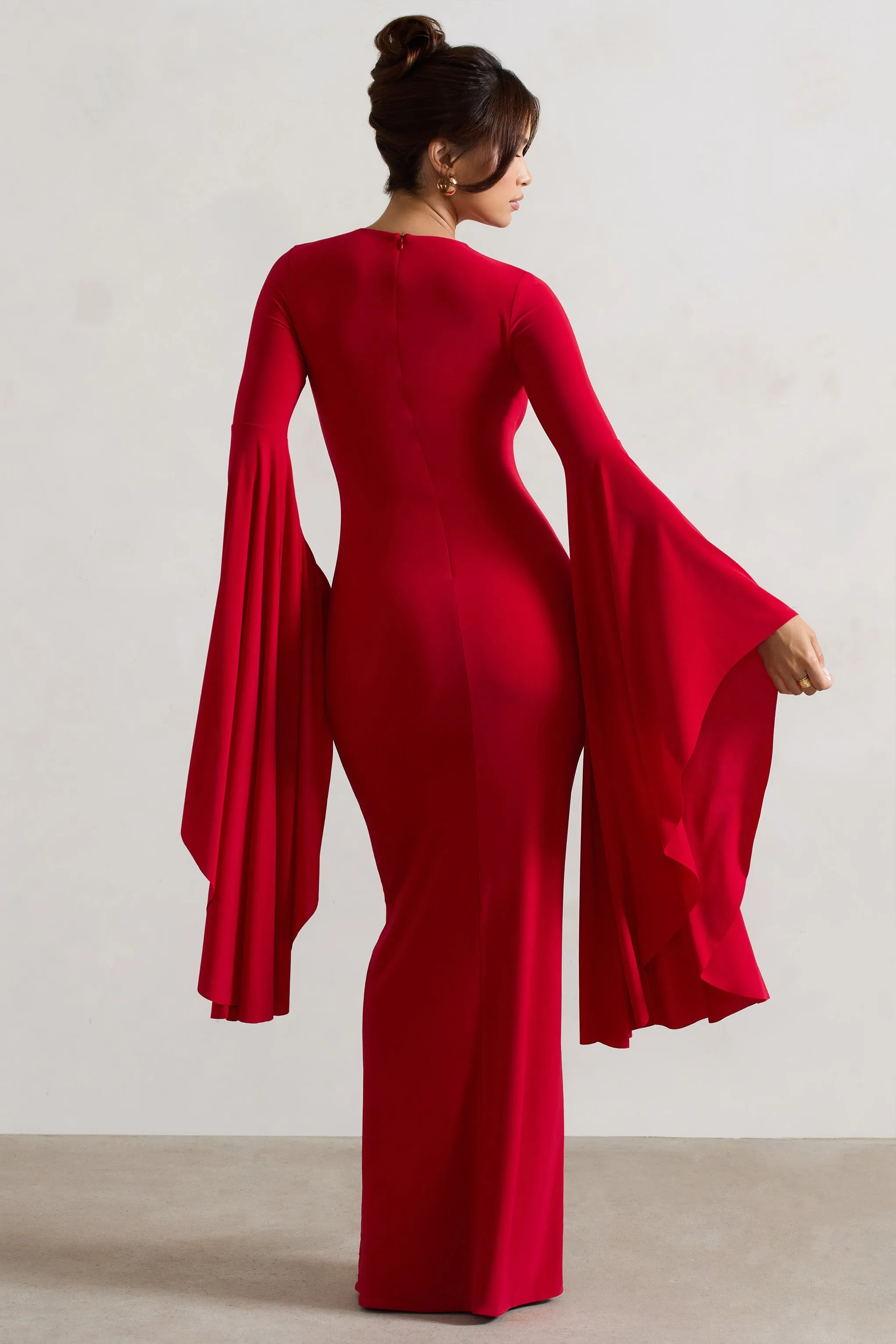 Modena | Red Waterfall Sleeve Maxi Dress sold by Club L London product image thumbnail 2