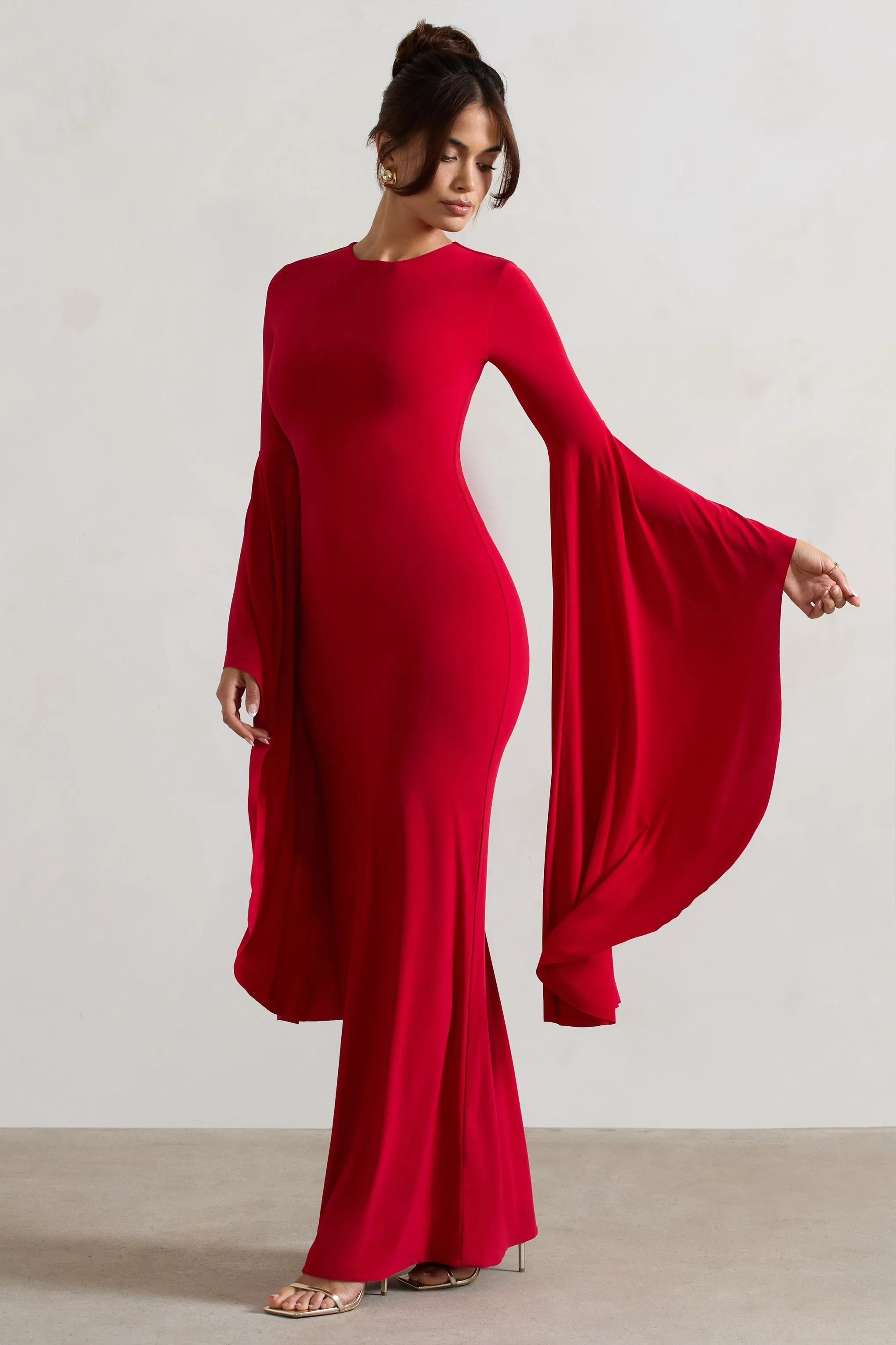 Modena | Red Waterfall Sleeve Maxi Dress sold by Club L London product image thumbnail 5