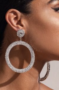 Armina | Silver Diamante Hoop Drop Earrings sold by Club L London