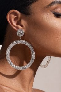 Armina | Silver Diamante Hoop Drop Earrings sold by Club L London