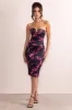 Katrina | Black Floral Print Satin Bodycon Midi Skirt sold by Club L London