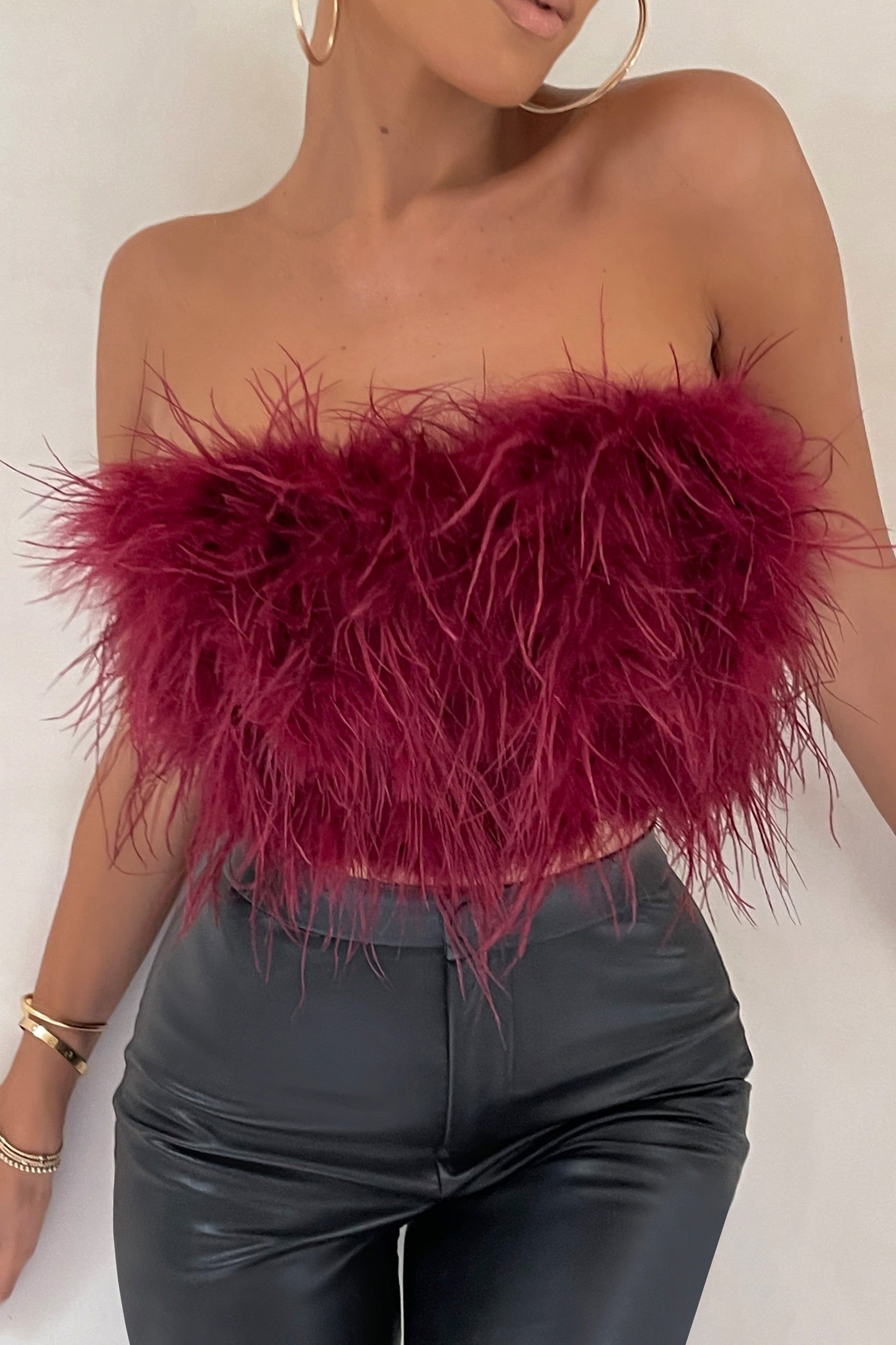 Dream Daze | Berry Feather Bandeau Crop Top sold by Club L London product image thumbnail 3