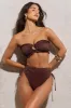 Wave | Bronze Metallic Ruched High-Waist Bikini Bottoms sold by Club L London
