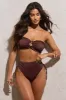 Wave | Bronze Metallic Ruched High-Waist Bikini Bottoms sold by Club L London