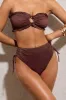 Wave | Bronze Metallic Ruched High-Waist Bikini Bottoms sold by Club L London
