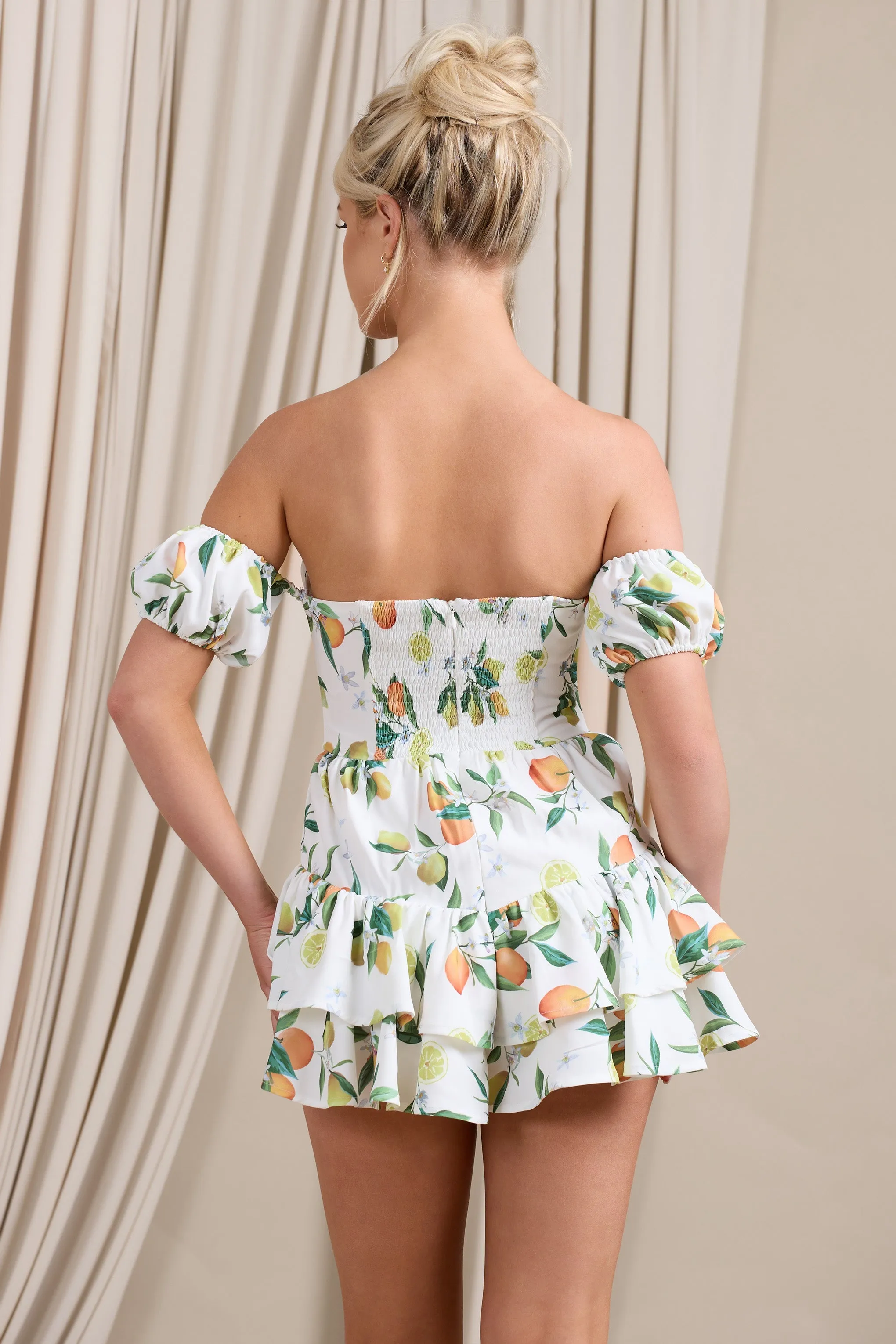 Piazza Play | Lemon Print Ruffled Corset Bardot Playsuit sold by Club L London product image thumbnail 3