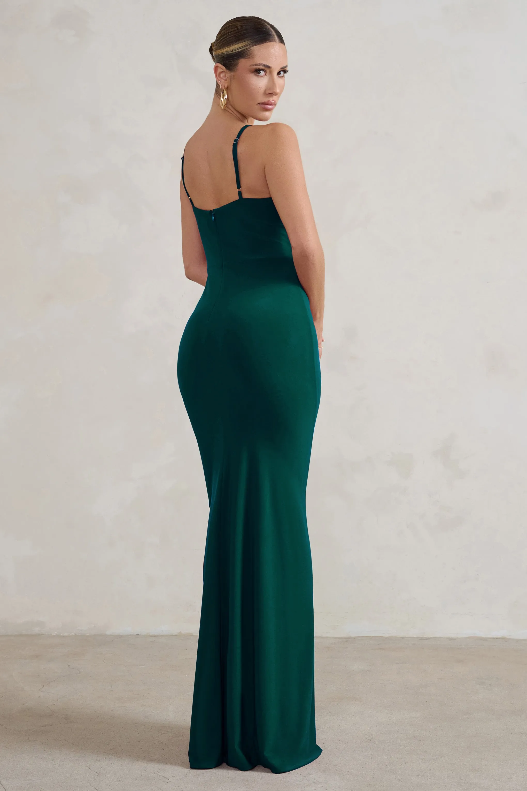 Jeanne | Bottle Green Plunge Ruched Cami Maxi Dress With Split sold by Club L London product image thumbnail 2