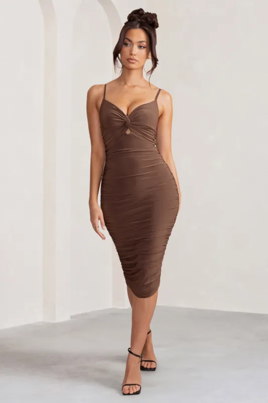Desired | Chocolate Knot Detail Ruched Midi Dress sold by Club L London