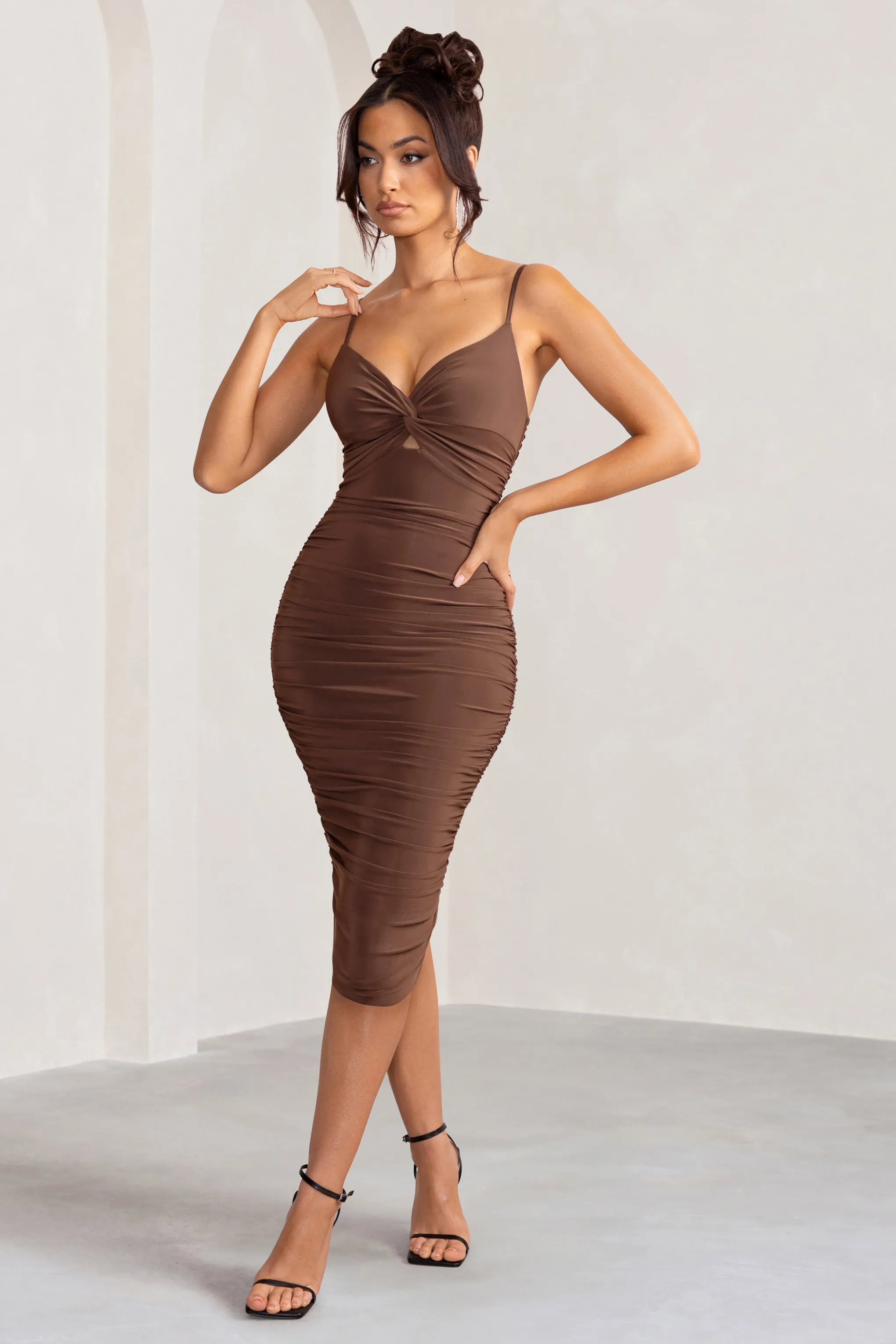 Desired | Chocolate Knot Detail Ruched Midi Dress sold by Club L London product image thumbnail 4