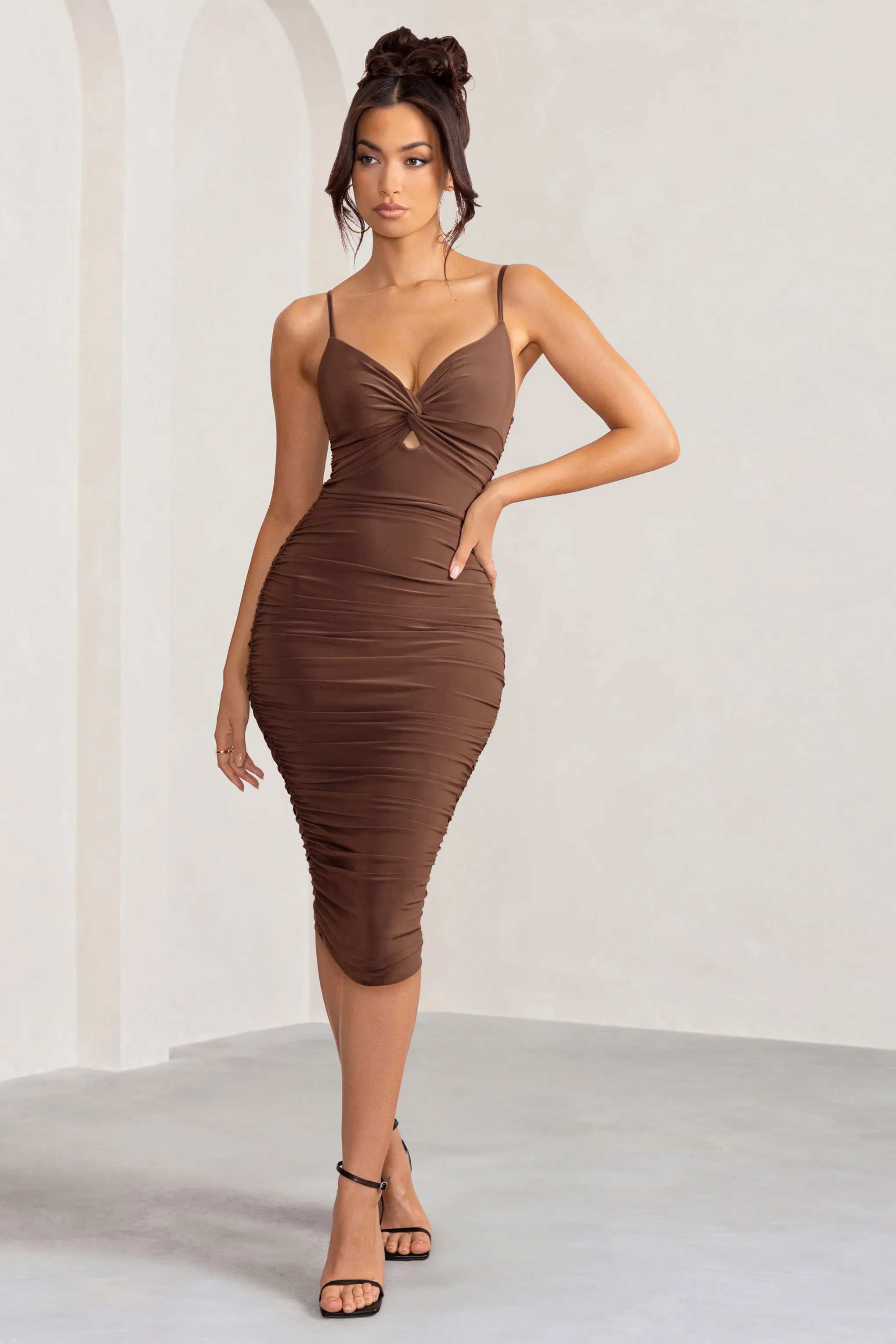 Desired | Chocolate Knot Detail Ruched Midi Dress sold by Club L London product image thumbnail 5