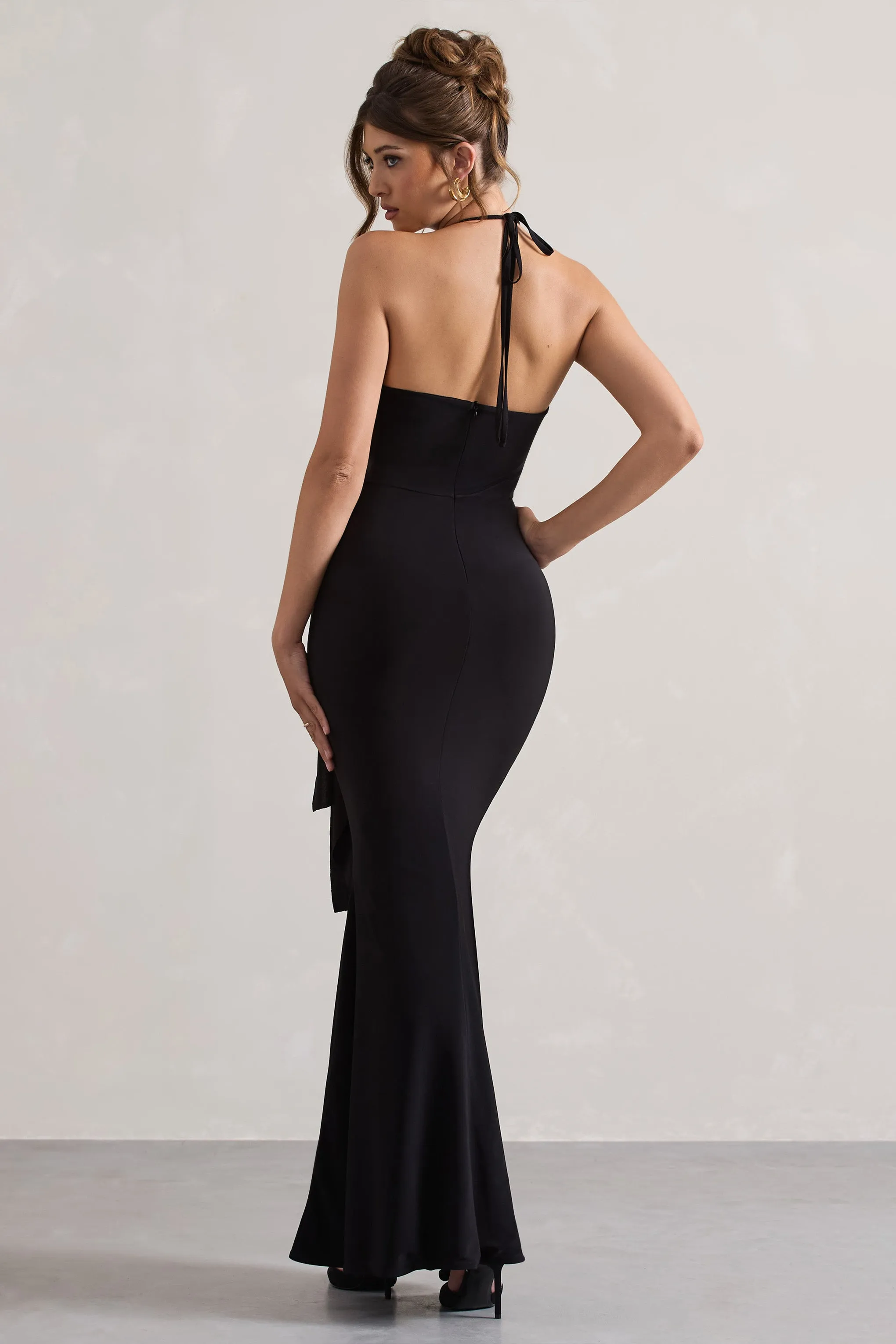 Janelle | Black Halter-Neck Gathered Drape Maxi Dress sold by Club L London product image thumbnail 2