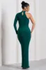 Alina | Bottle Green Ruched High-Neck Asymmetric Split Maxi Dress sold by Club L London