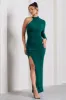 Alina | Bottle Green Ruched High-Neck Asymmetric Split Maxi Dress sold by Club L London