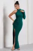 Alina | Bottle Green Ruched High-Neck Asymmetric Split Maxi Dress sold by Club L London