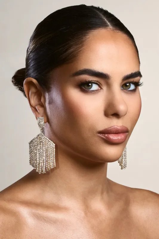 Sea Of Stars | Gold Diamante Tassel Drop Earrings sold by Club L London