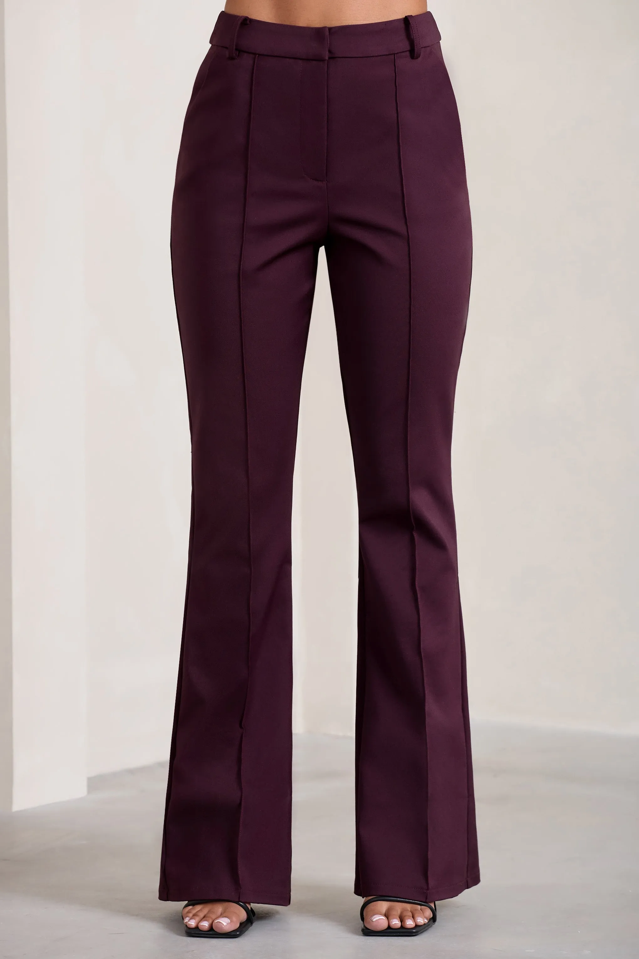 Kehlani | Burgundy High Waist Wide Leg Trousers sold by Club L London product image thumbnail 3
