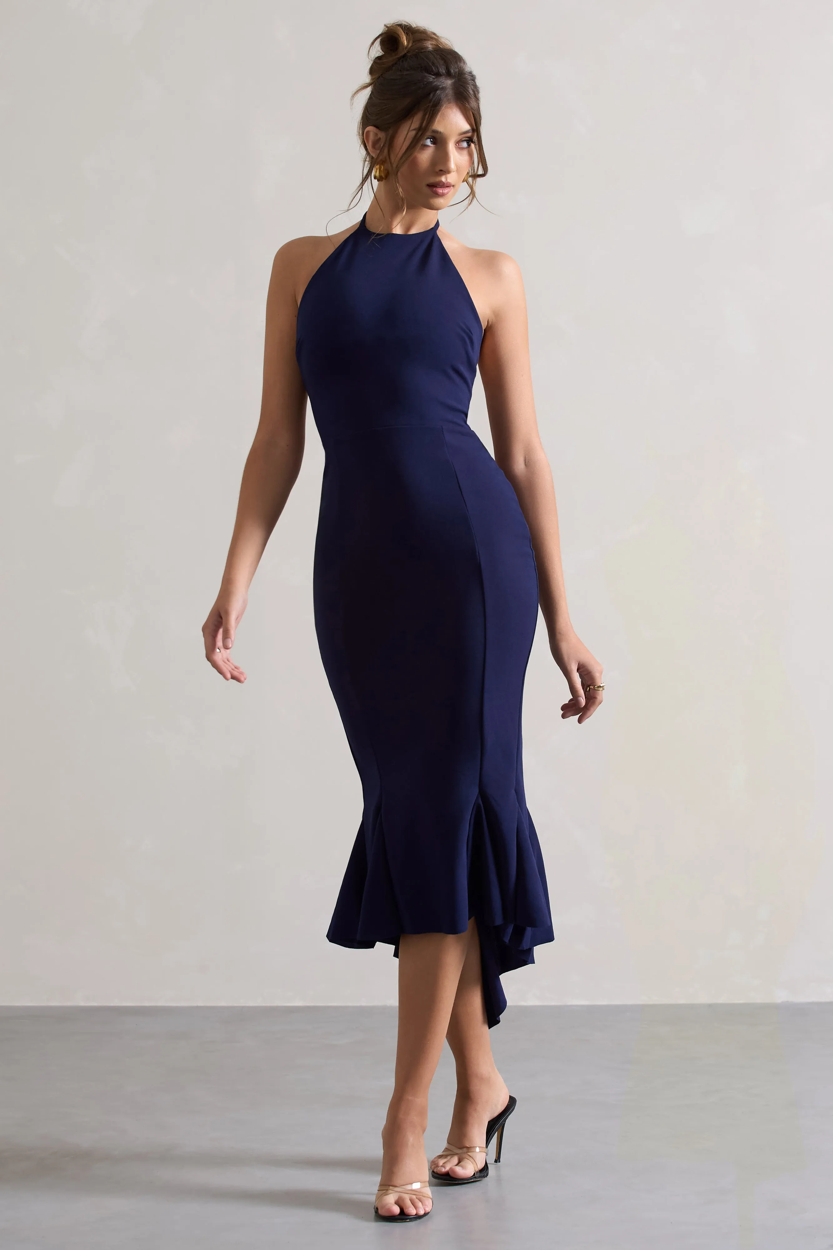 Maluma | Navy Halter-Neck Midi Dress sold by Club L London