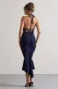 Maluma | Navy Halter-Neck Midi Dress sold by Club L London