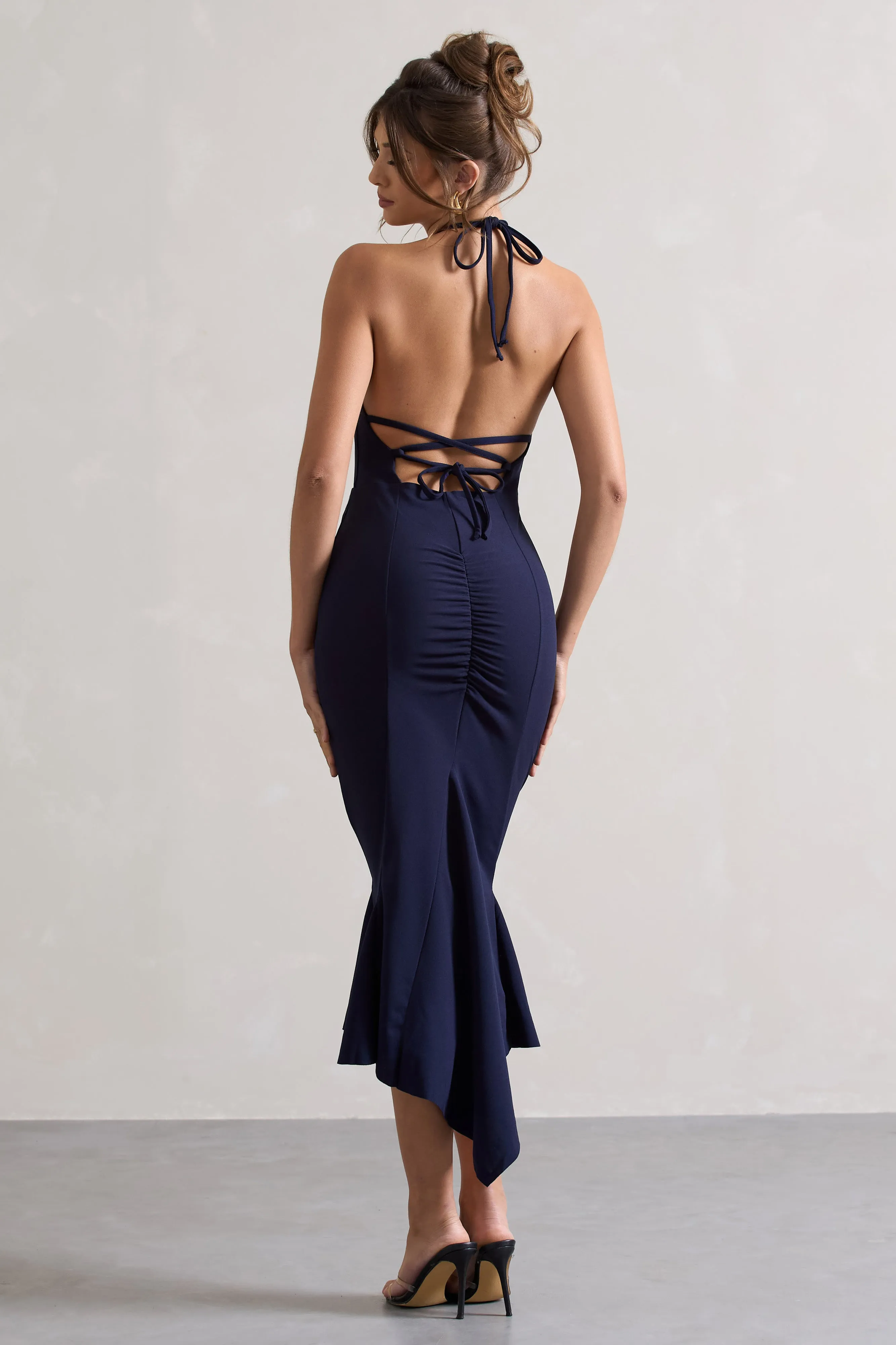 Maluma | Navy Halter-Neck Midi Dress sold by Club L London product image thumbnail 2
