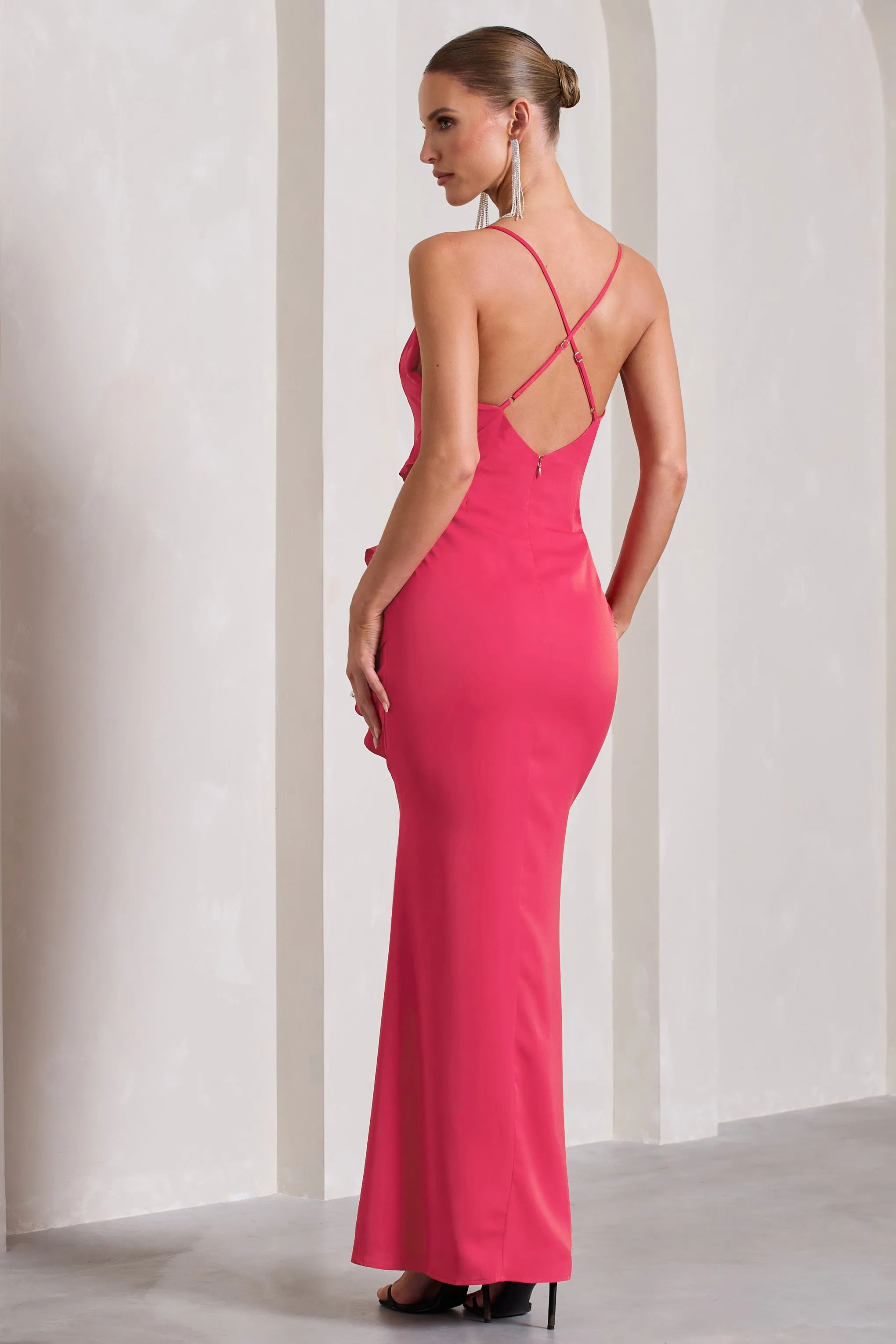 Run The World | Hot Pink Sweetheart Neckline Ruffle Maxi Dress sold by Club L London product image thumbnail 3