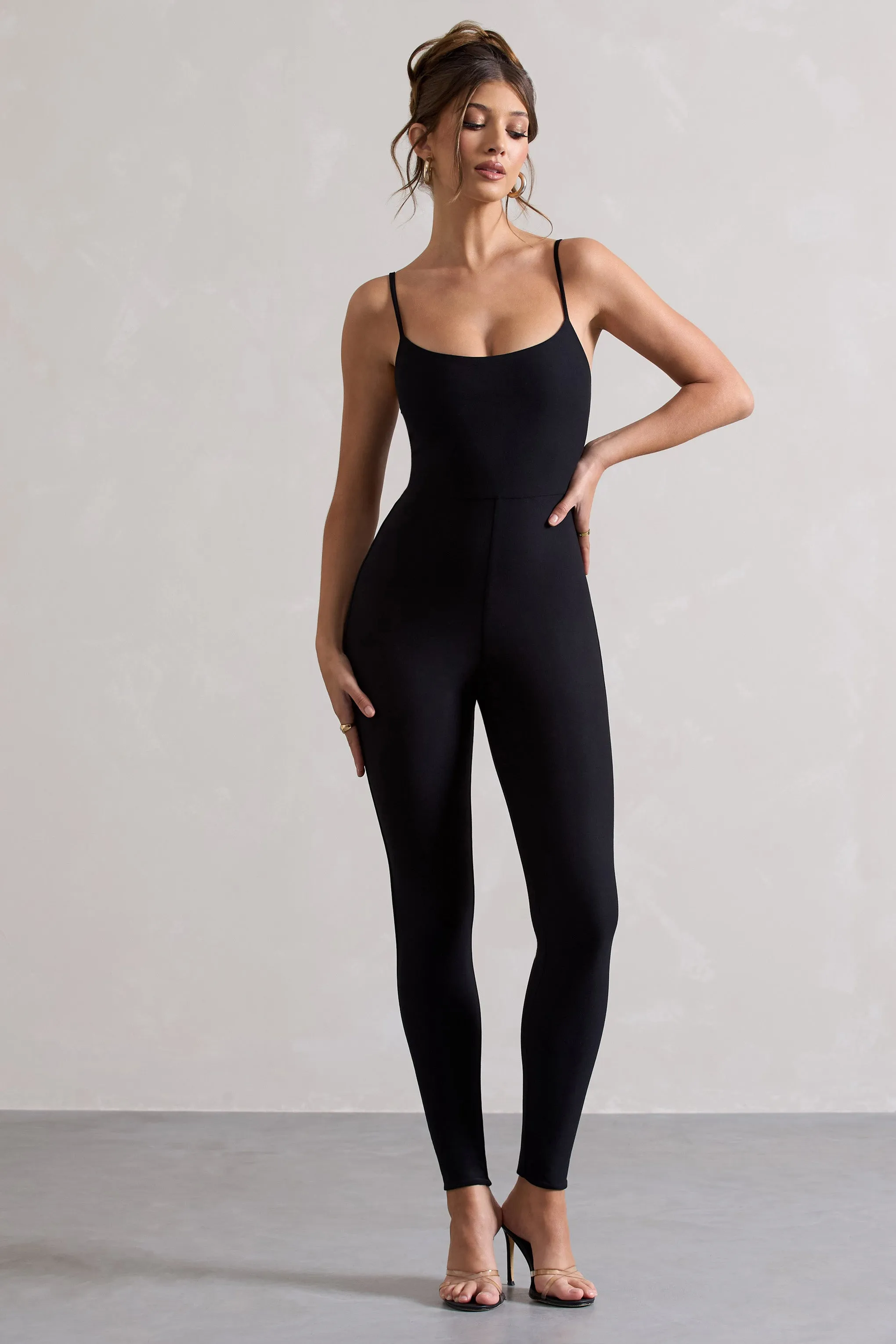 Kat | Black Strappy Skinny-Leg Unitard sold by Club L London product image thumbnail 5