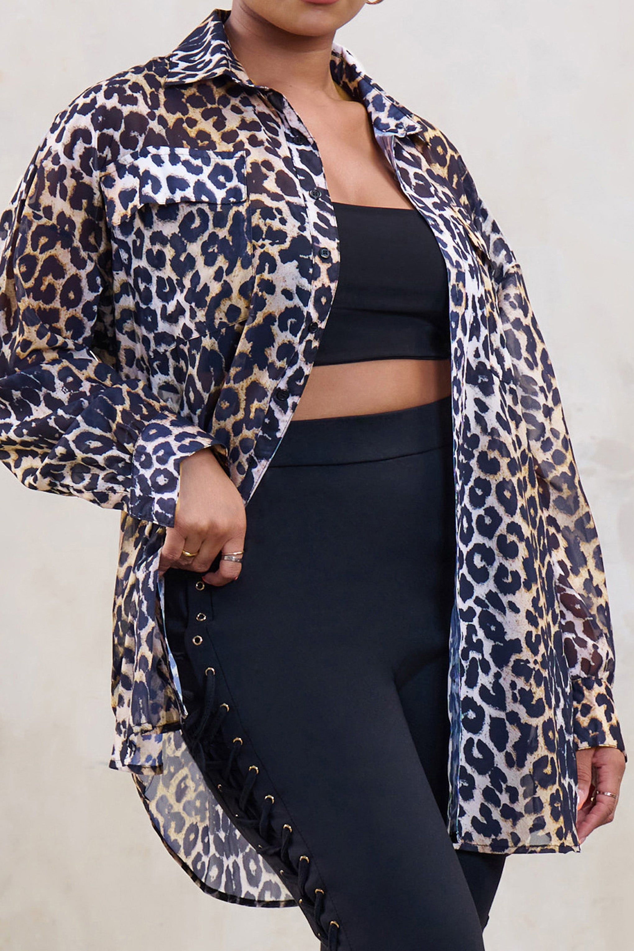 Put Together | Plus Leopard Sheer Oversized Shirt sold by Club L London product image thumbnail 2