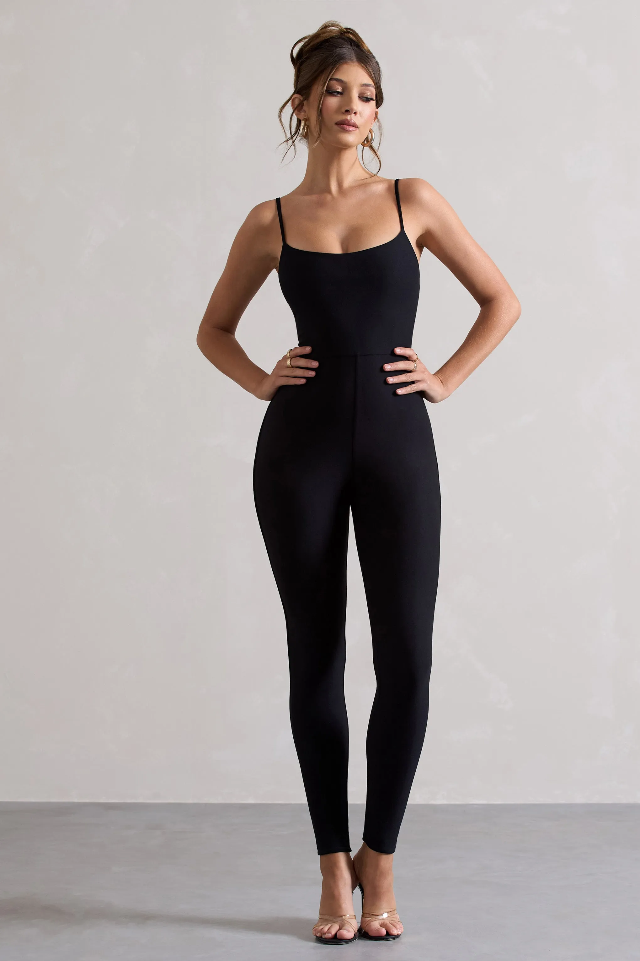 Kat | Black Strappy Skinny-Leg Unitard sold by Club L London product image thumbnail 4