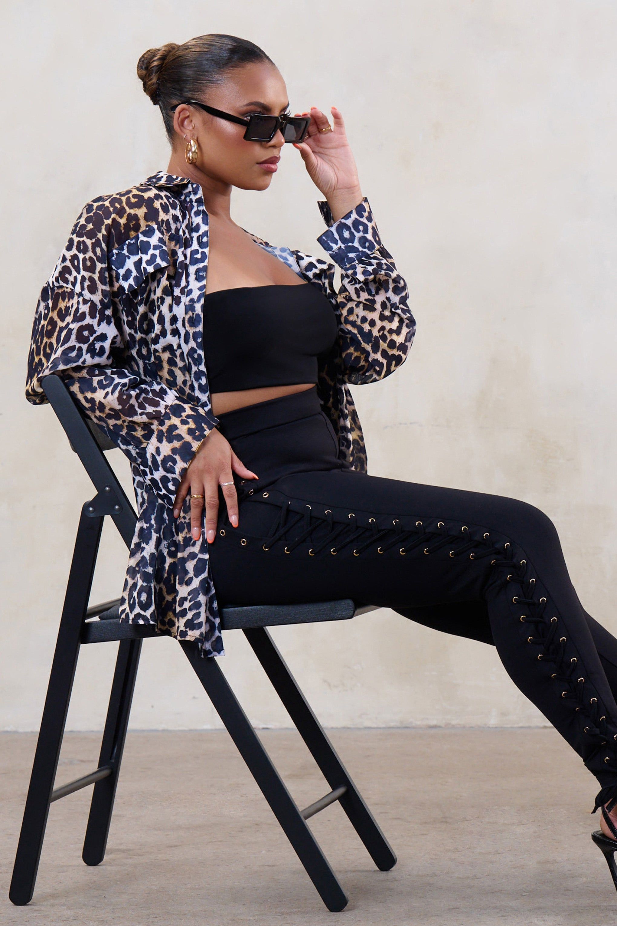 Put Together | Plus Leopard Sheer Oversized Shirt sold by Club L London