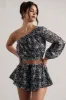 Last Request | Black Lace Asymmetric One-Sleeve Crop-Top sold by Club L London