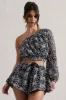 Last Request | Black Lace Asymmetric One-Sleeve Crop-Top sold by Club L London